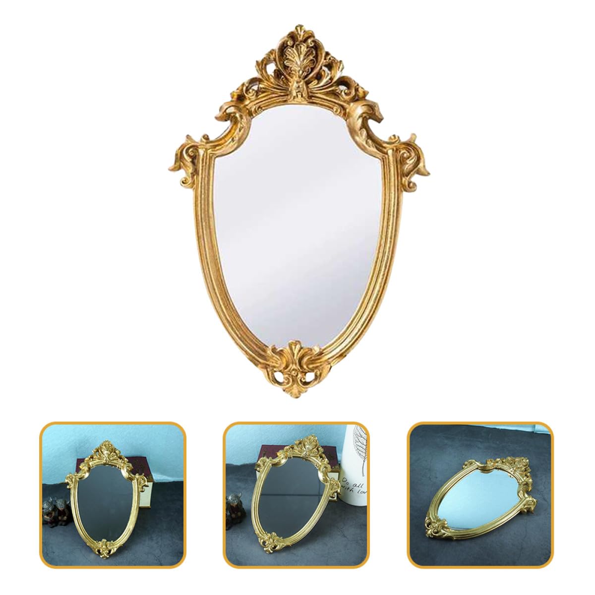 Wandspiegel Retro Stil Dekorativer mit Goldfarbenem Rahmen aus Glas Geruchsfrei und Verschleißfest als Wandbehang Dekoration im Wohnzimmer oder Schlafzimmer