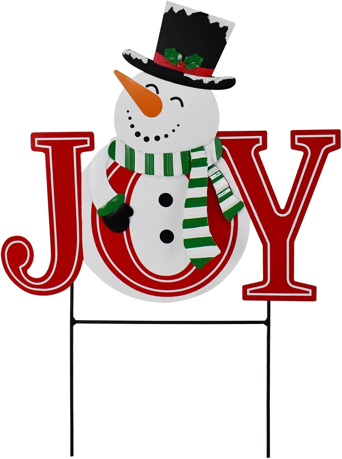 Christmas Joy Garden Stake, Metal Joy Snowman Sign Hanging Wall Decor, Xmas Yard Sign Merry Christmas Outdoor Decorations for Garden Lawn Patio Lawn Pathway (25.2" H)
