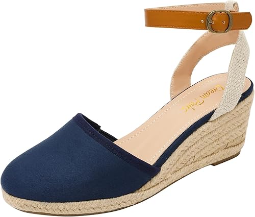 DREAM PAIRS Sandalias de tacón de cuña con correa de tobillo y punta cerrada para mujer