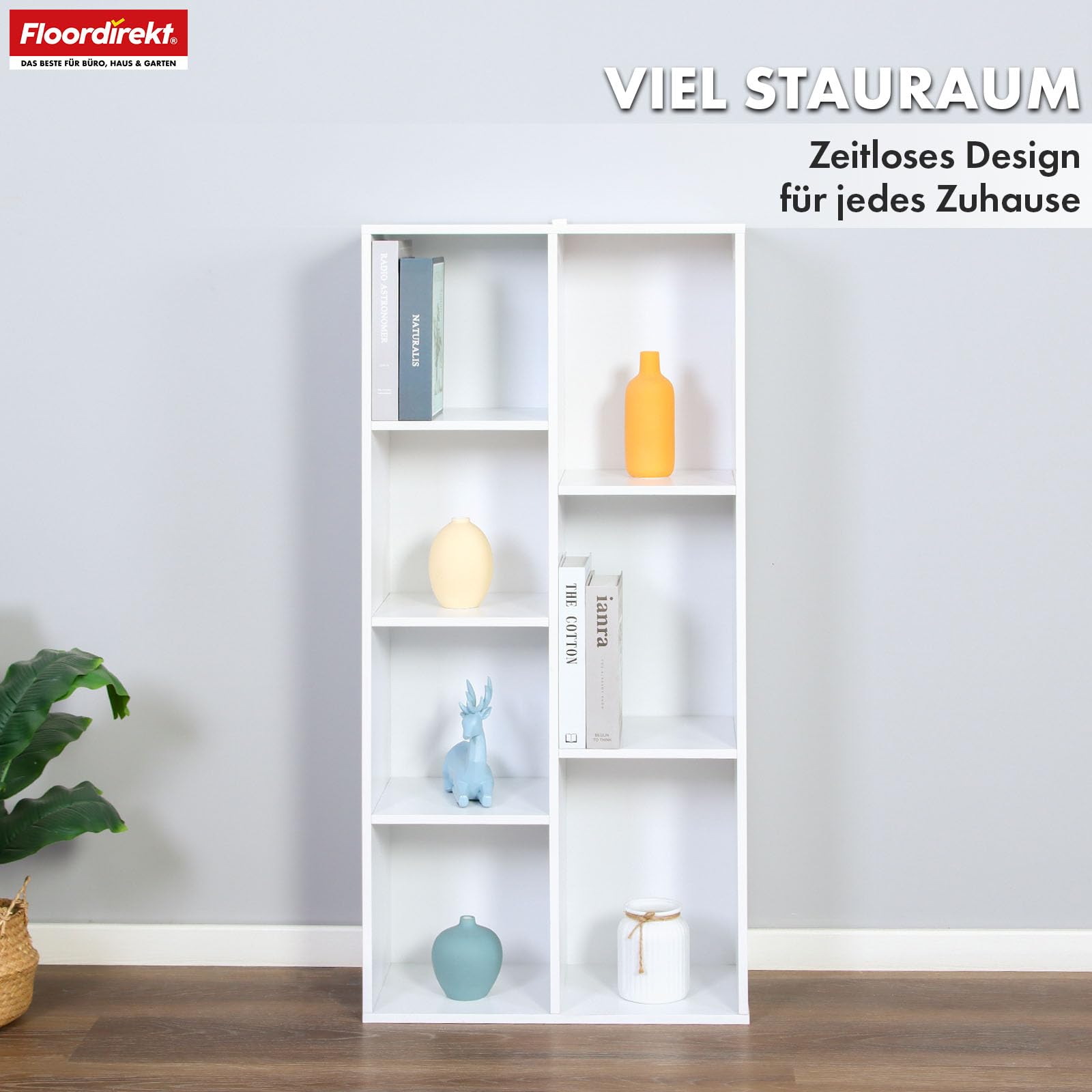 Floordirekt Boekenkast, wit met 4 vakken, kubusrek, 29 x 59,6 x 59,8 cm (b x h), ruimteverdeler voor kinderkamer, woonkamer, kantoor en slaapkamer (California