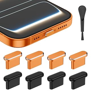 Protezione antipolvere USB C per iPhone 17/17 Pro, 4 alluminio+4 tappi in silicone con scatola e spazzole per la pulizia (Cosmic Orange) - Amazon product rated Grade B