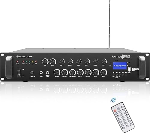 Miniatura 2 de Sound Town Amplificador Bluetooth para restaurante comercial + juego de altavoces de techo, con un amplificador de 6 zonas de 70 V100 V con