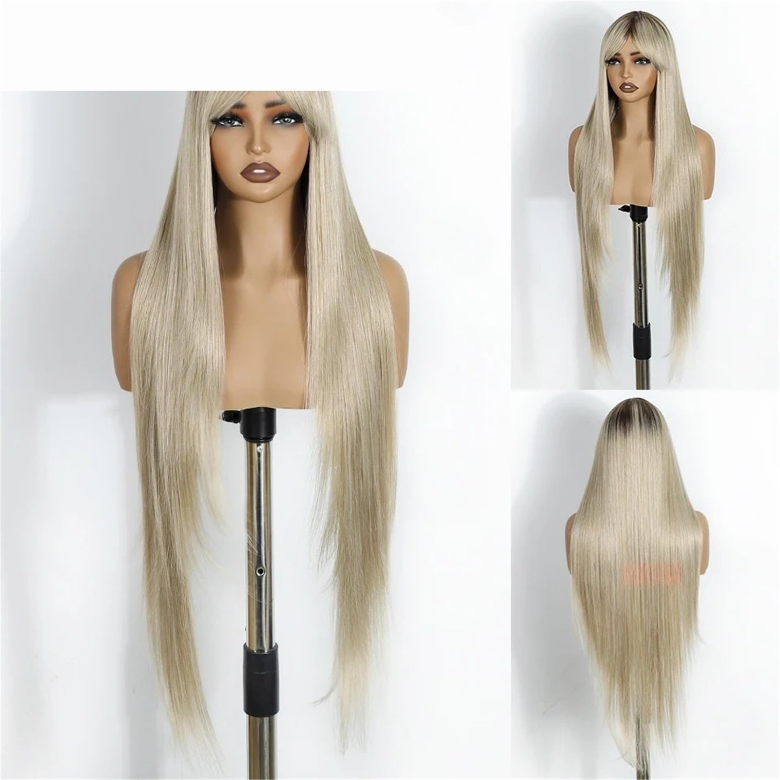 Kobiety Peruka syntetyczna żaroodporna z grzywką Długie proste peruki w kolorze ombre blond Impreza
