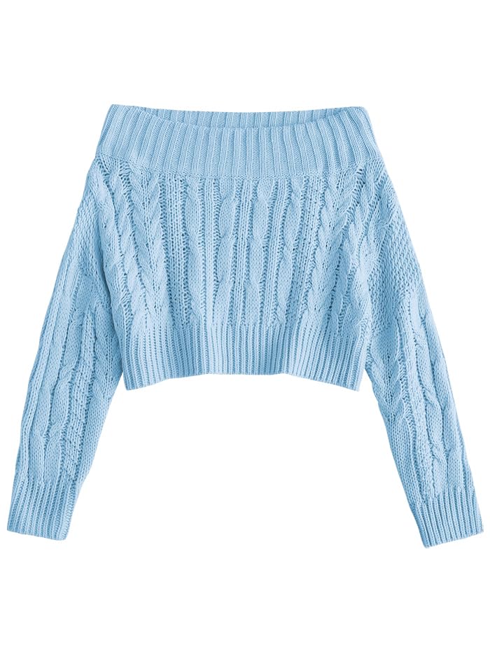 Image of ZAFUL Women V Neck Button Knit Crop Sweaters Batwing Sleeve V Back Ribbed Hem Pullover Sweater
