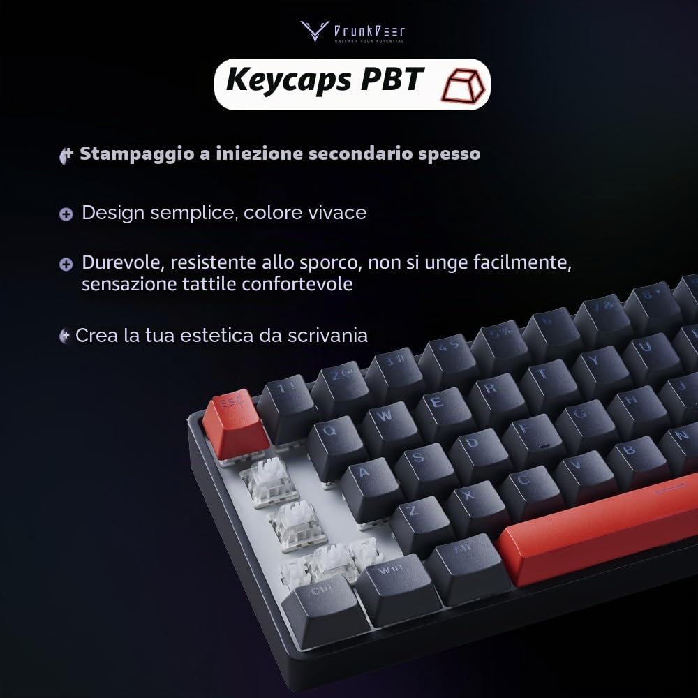 DrunkDeer Tastiera meccanica da gioco G60 a scatto rapido TKL Tastiera con interruttore magnetico RGB PBT Keycaps Compatta 60% 61 tasti USB cablata, nero