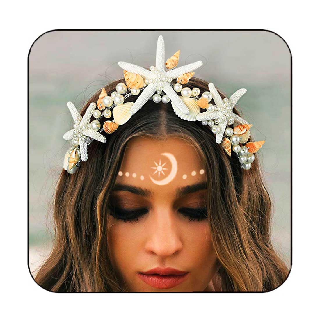Unicra Starfish Crown and Tiaras Silver Pearl Bridal Headband Beach Headpiece Wedding Hair Accessories for Women