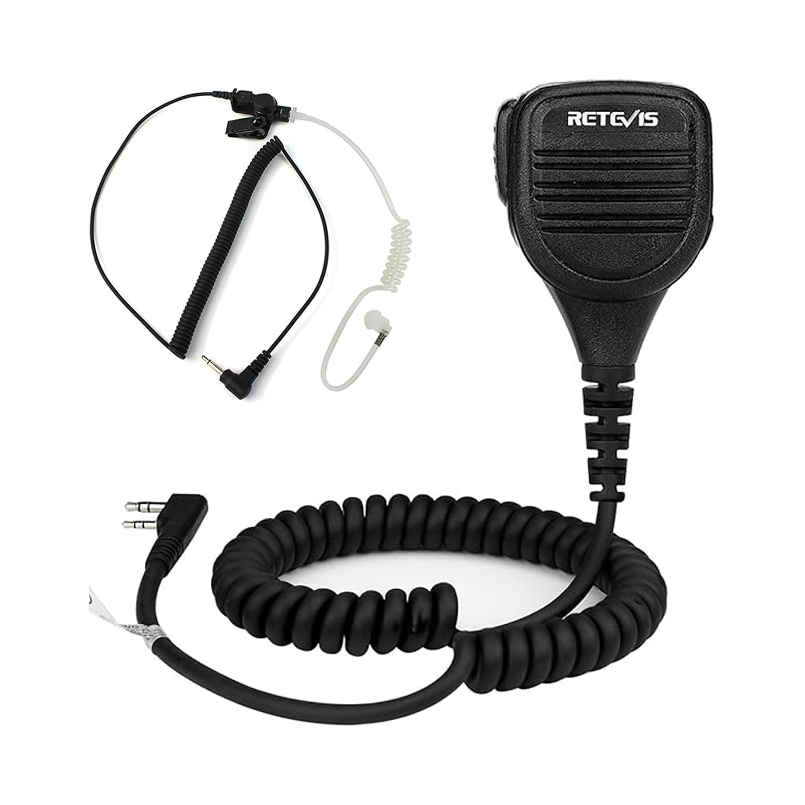 Retevis RT21 Walkie Talkie Mic(1 Pack) with Speaker Mic Earpiece(1 Pack), IP54 Waterproof Shoulder Speaker Mic, 3.5mm Audio Jack,Coil Tube Earpiece