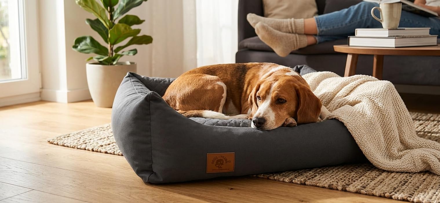 Odolplusz XXL Hundebett 100x70cm - Abnehmbarer, wasserdichter Bezug - Bequemer Hundekorb für große & mittelgroße Hunde - Waschbar & Robust