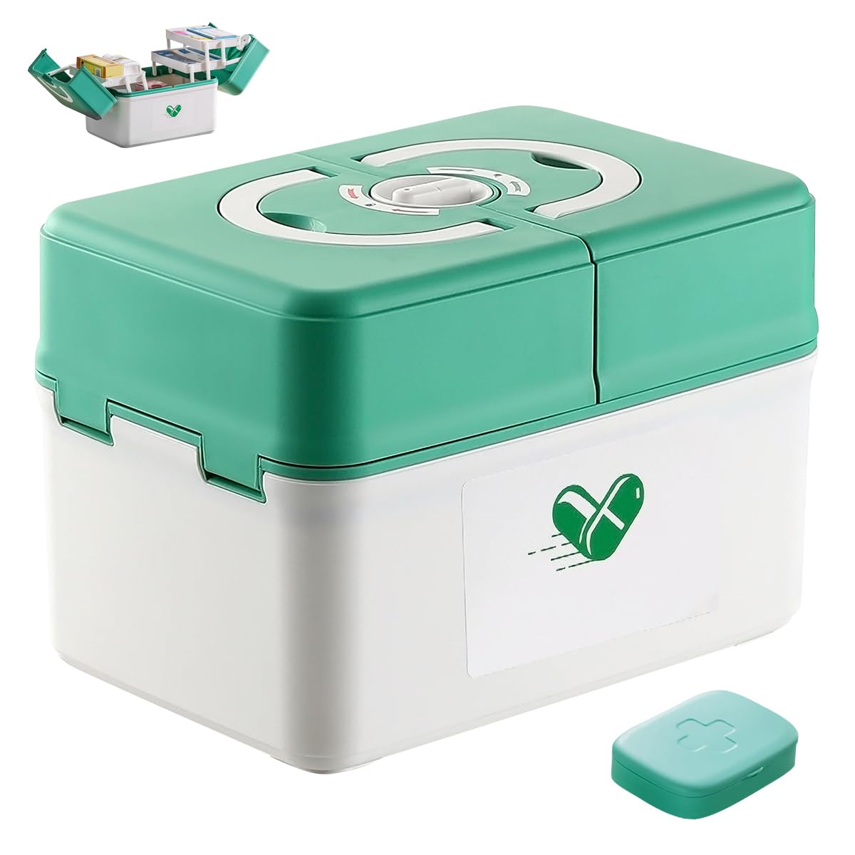 Medicine Storage Box, Plastic Professional Family Emergency Organizer Container Bin, Portable Lockable Double 3-Tier Family Medicine Chest for Home Travel Office, Pill Case Included Emergency Bin