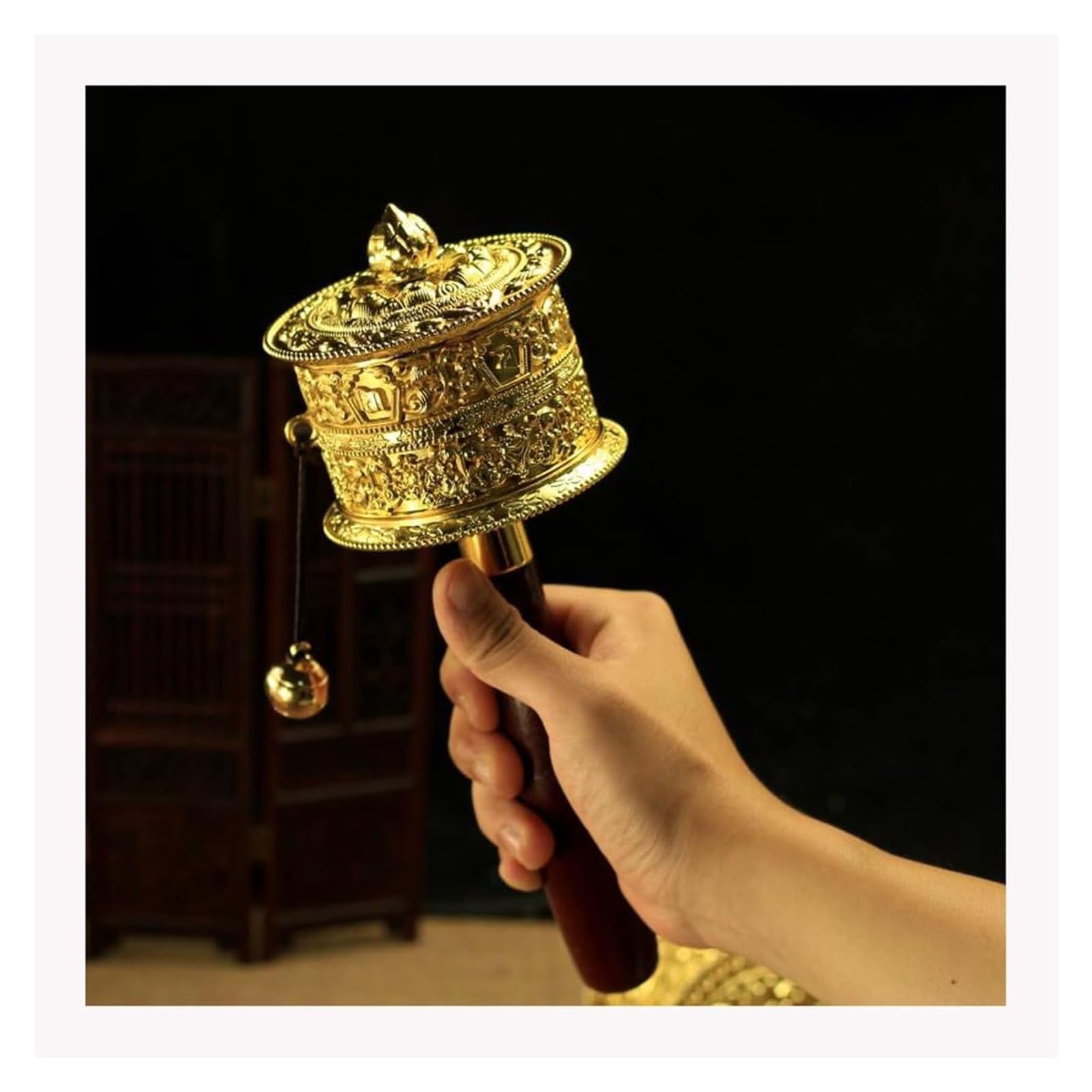 GDHKDDFL Compact portable prayer wheels, Tibetan Buddhist Handheld Prayer Wheel Om Mani Padme Hum Six-Character Pure Copper
