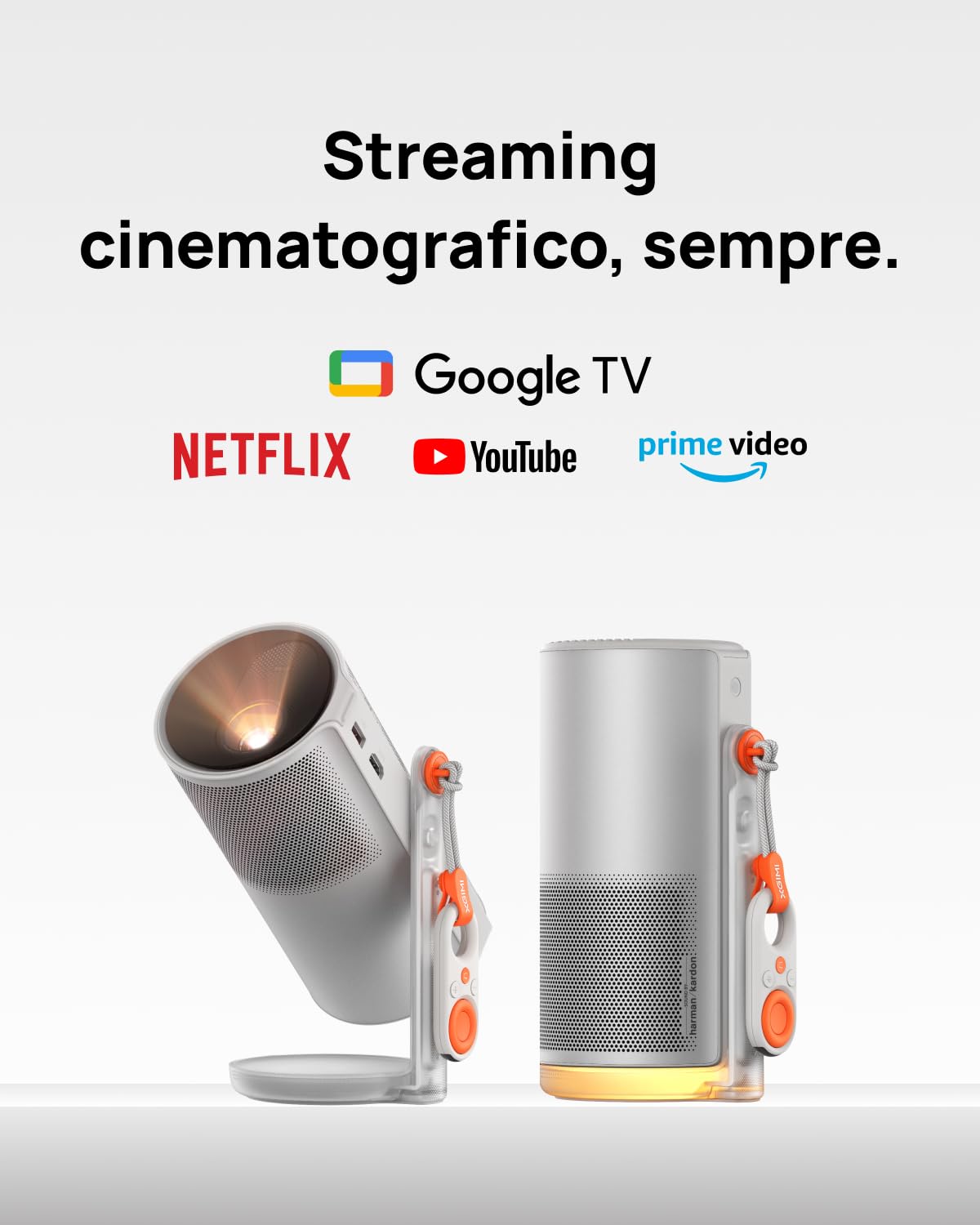 XGIMI MoGo 4 2025 NUOVO Proiettore Portatile, Google TV con Netflix con Licenza, Supporto Regolabile a 360°, 2,5 Ore di Autonomia, 12W Harman Kardon, Proiettore da Esterno, Wi-Fi, Bluetooth