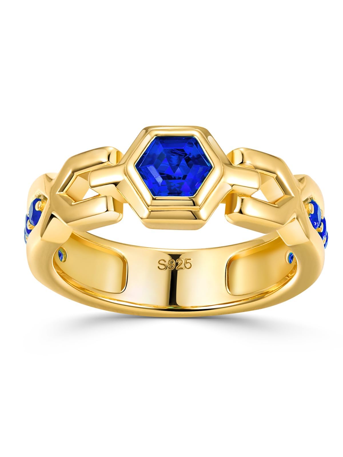 Lab Grown Sapphire/Ruby/Emerald Rings for Men Women Wedding Band Thick Celtic Knot Ring with Black Moissanite Unique Link Chain Ring Made of Sterling Silver, Silver or Gold Color, Size 6 to 12