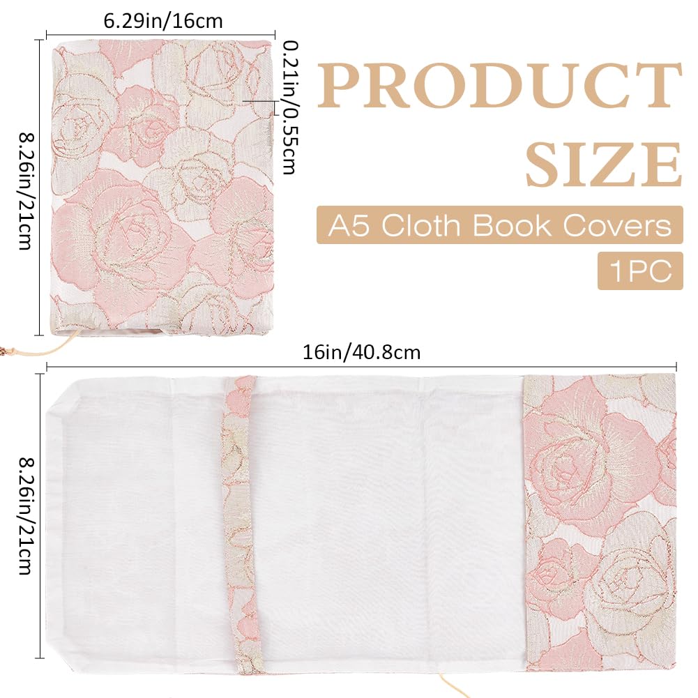 CRASPIRE Book Cover Fit A5 Size 8.3 x 6.3 inch Soft Satin Fabric Pink Rose Flower Washable Sleeve Bookmark Hardcover Paperback Softcover Protector for Lovers Classroom Students Teacher - Image 2