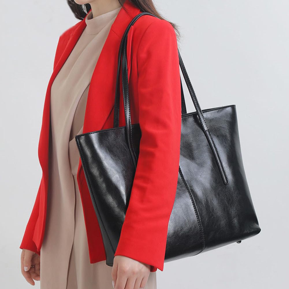 Bolso Tote Vintage de Piel Auténtica con Cremallera para Mujer, Bolso de Mano Grande de Piel de Vaca con Compartimento, Asa Superior, Bolso de Hombro, Bolso Bandolera para Mujer