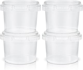 DEMORA Heavy Duty Freezer Containers for Soup, Reusable Small Plastic Freezer Food Storage Containers with Lids for Leftovers Ice Cream, Stackable, Dishwasher Safe, BPA Free (Clear, 10 oz, 4 Pack)