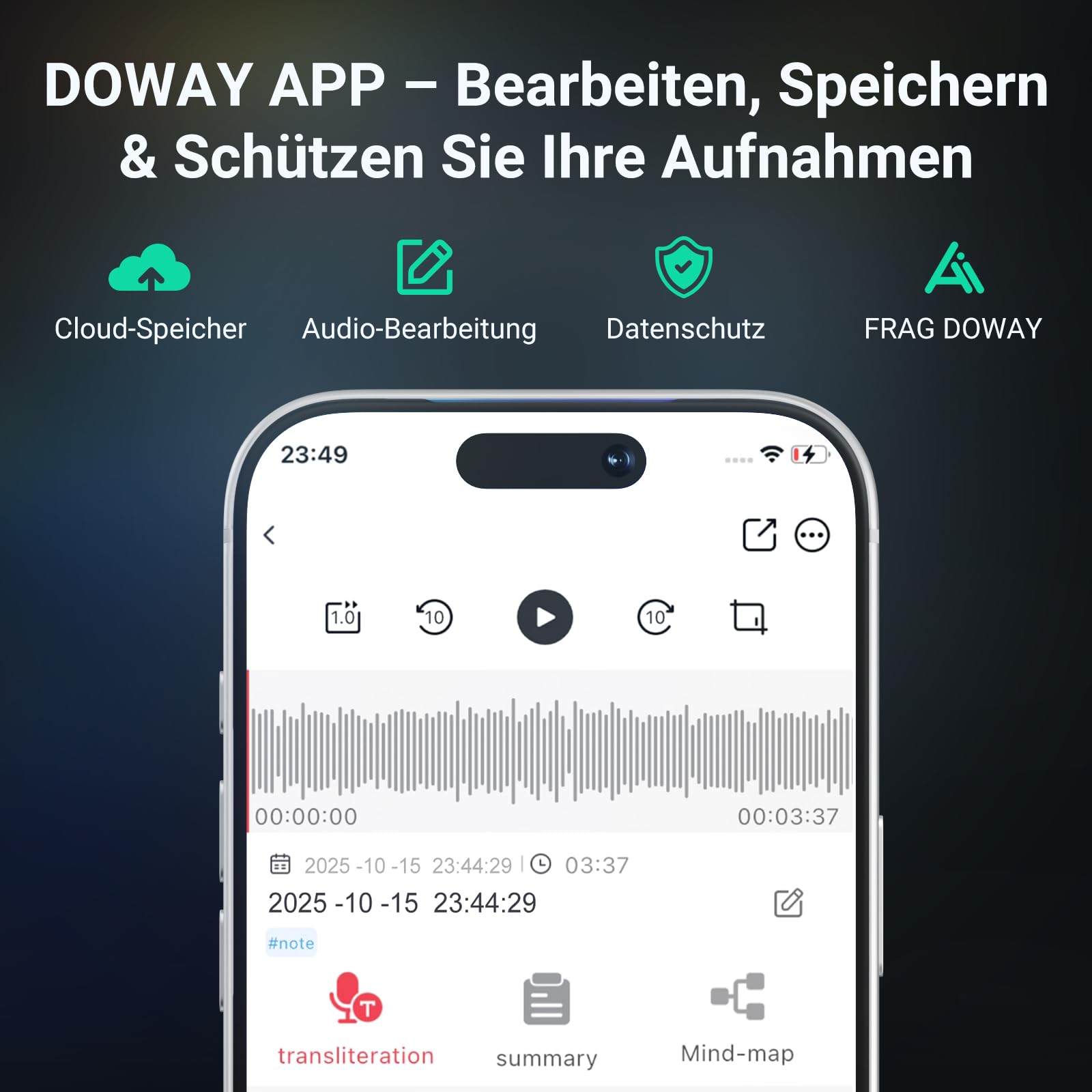 MECHEN KI Diktiergerät Digitales, 64GB Aufnahmegerät mit KI-Technologie zum Transkribieren und Zusammenfassen, App-Steuerung, Unbegrenzte Cloud, Unterstützt 81 Sprachen (Grau) | KI-Transkription Zusammenfassungen in 80+ Sprachen, Bluetooth, Magnetische Te