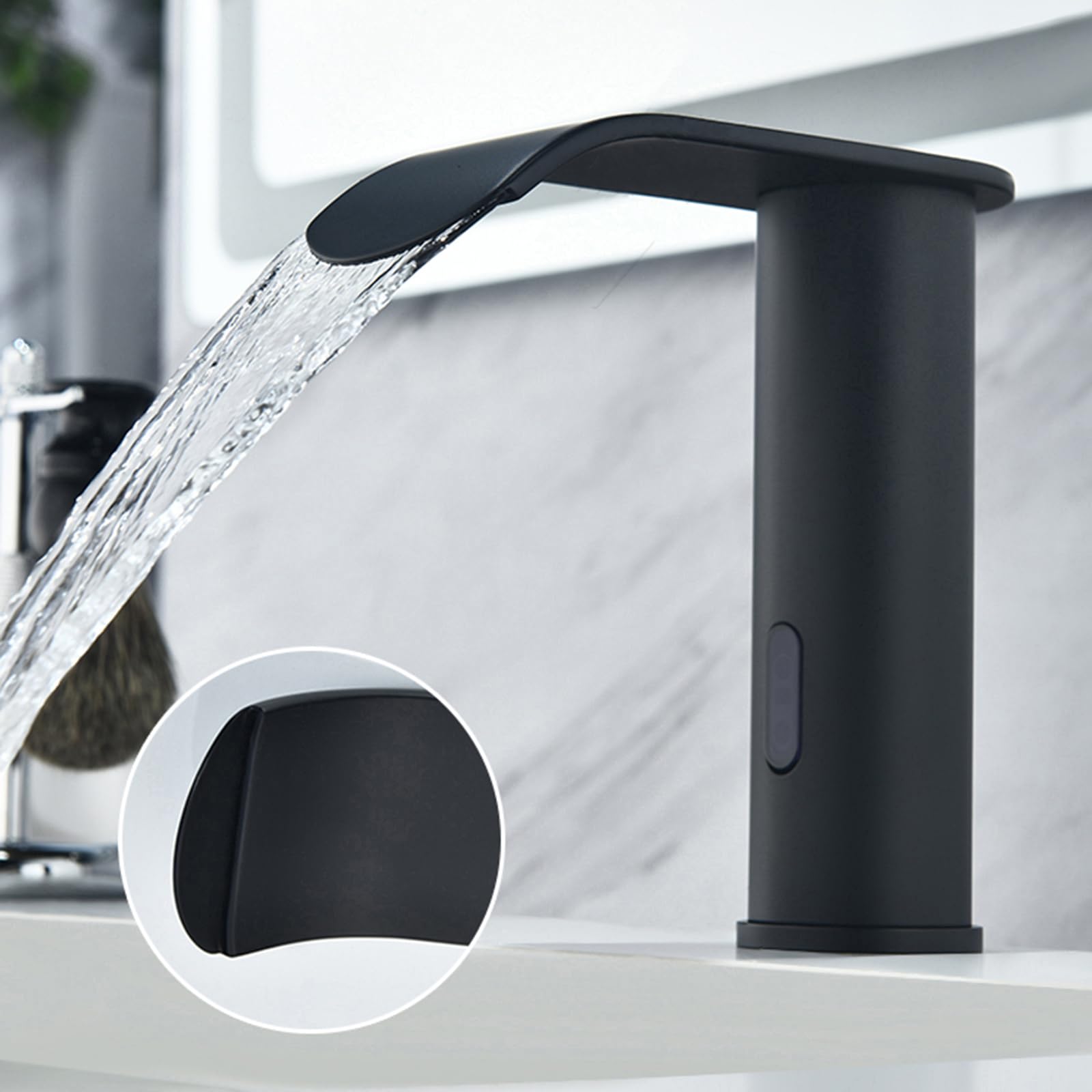 Grifo de baño sin contacto, grifo mezclador de cascada, grifo automático con sensor infrarrojo, grifo de lavabo con calor y frío, blanco