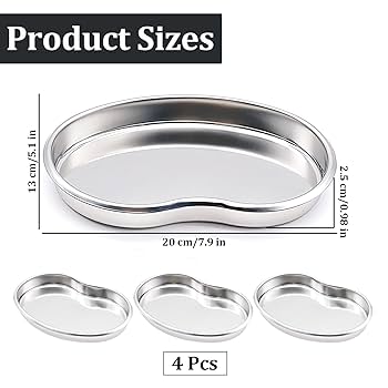 Baking Trays For Oven 3Pcs Stainless Steel Kidney Tray, Graduated Metal Emesis Basin, Reusable Kidney Bean Shaped Bowl Dish, Dental Lab Instrument Surgical Tray For Medic Waster Metal Tray