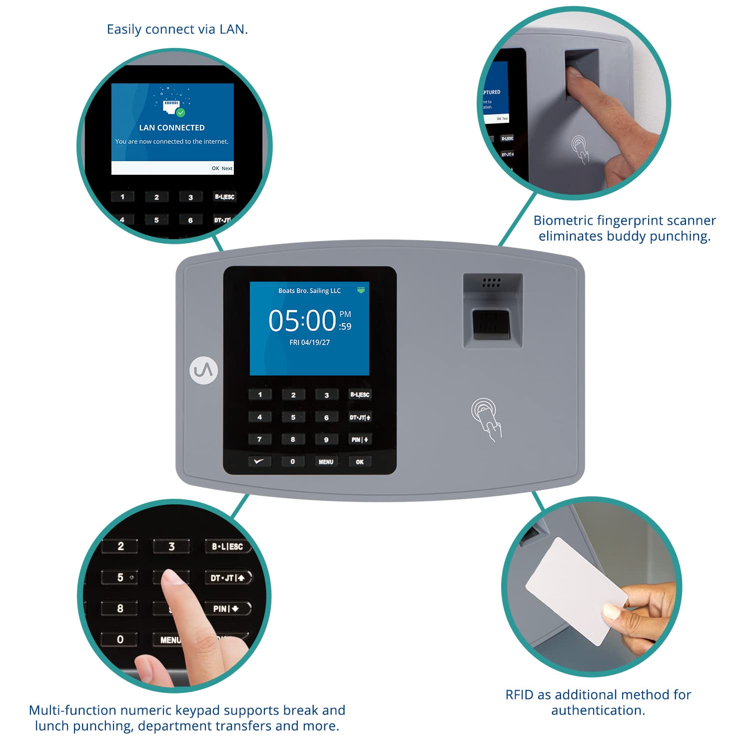 uAttend BN6700 Sistema di orologio biometrico per piccole imprese con timecard basati su cloud