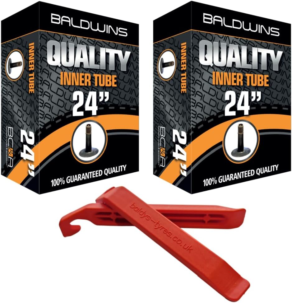 Bike Inner Tube 24 x 1.75 to 2.125 Schrader Valve & BALDY'S TYRE LEVER (Pack of 2)