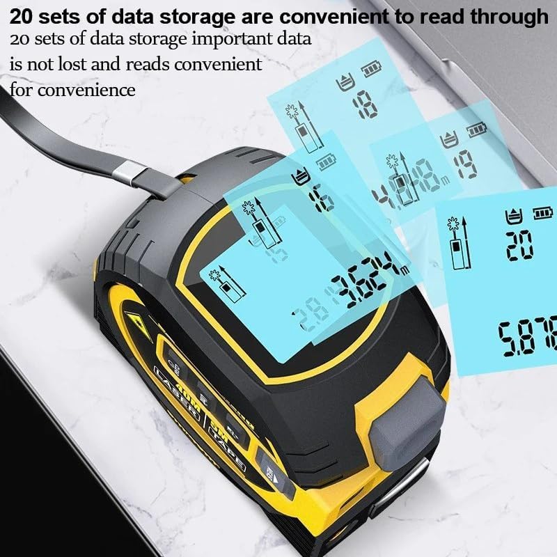 Cinta métrica láser infrarroja 3 en 1, regla todopoderosa, regla todopoderosa, cinta métrica digital con láser, telémetro láser con pantalla LED, herramienta de medición láser(Yellow)