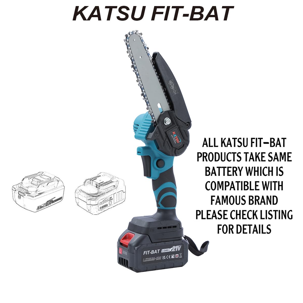 Katsu FIT-BAT 21 V teleskopowa sekator, wysuwany do 253 cm, zestaw 3 w 1 z baterią 3,0 Ah, bezszczotkowa piła łańcuchowa i nożyce do gałęzi