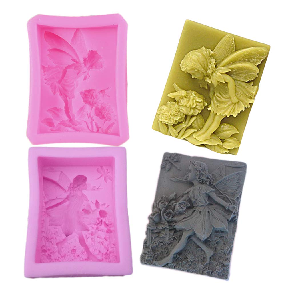 erhumama 2 Pcs Silicone Mold Angel Dragonfly Butterfly Fairy Craft Art Silicone Soap Mold DIY Handmade Soap Molds 3D Cake Baking Tool