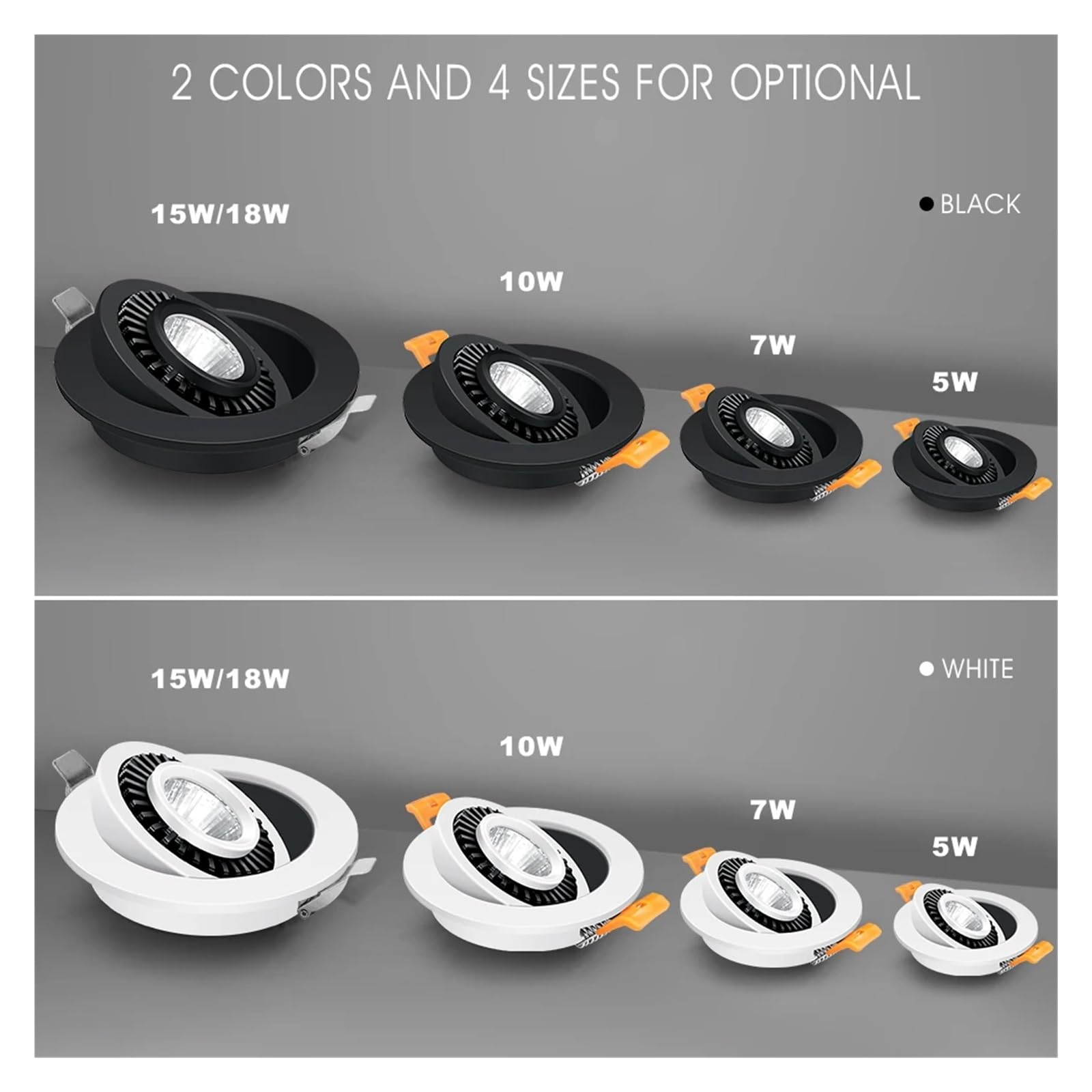 Revive Furniture Focos LED empotrables de techo COB regulables con ángulo ajustable de 360 ​​grados, 5/7/10/12/15/18 W, for el hogar y el dormitorio.(Cold White,B BLACK_10W DIMMA BLE)