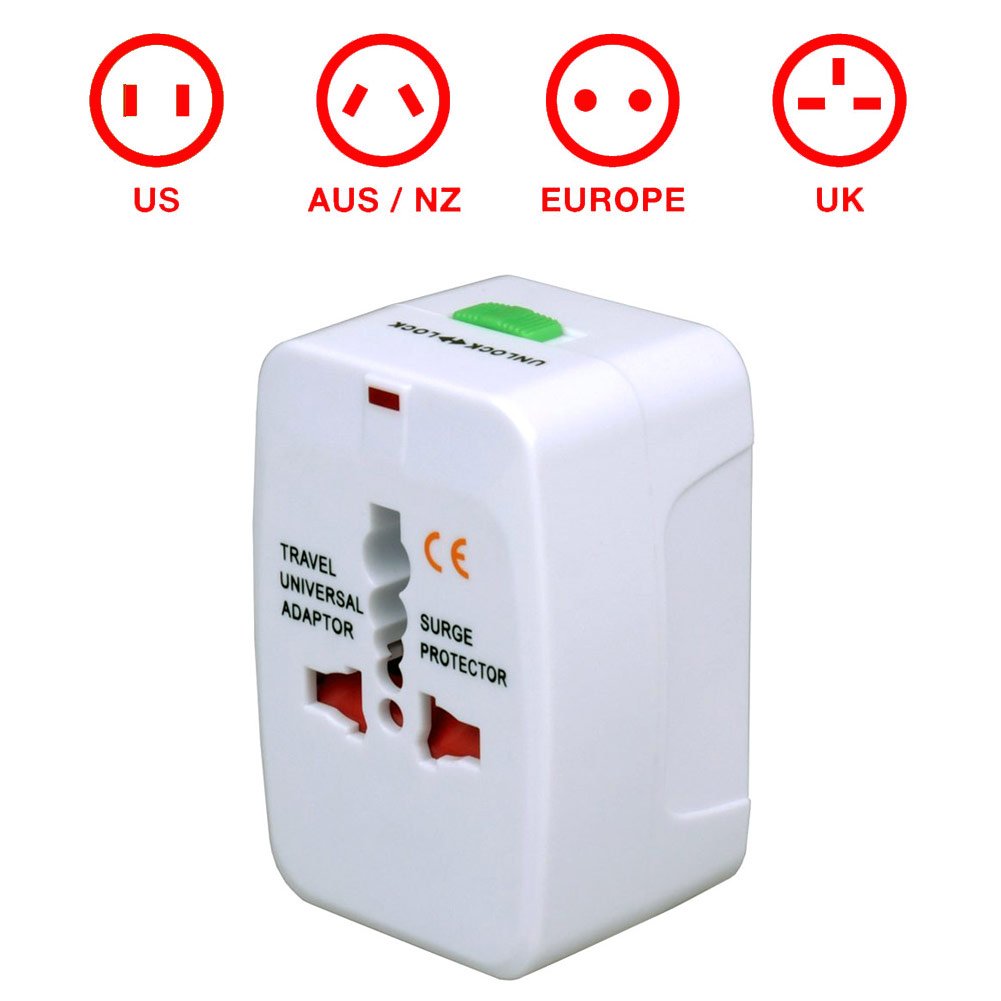 GForceTravel Accessories Global Universal Outlet Plug Adaptor | Surge Protector | for Over 100 Countries | Lightweight | Portable | Wall Charger | White