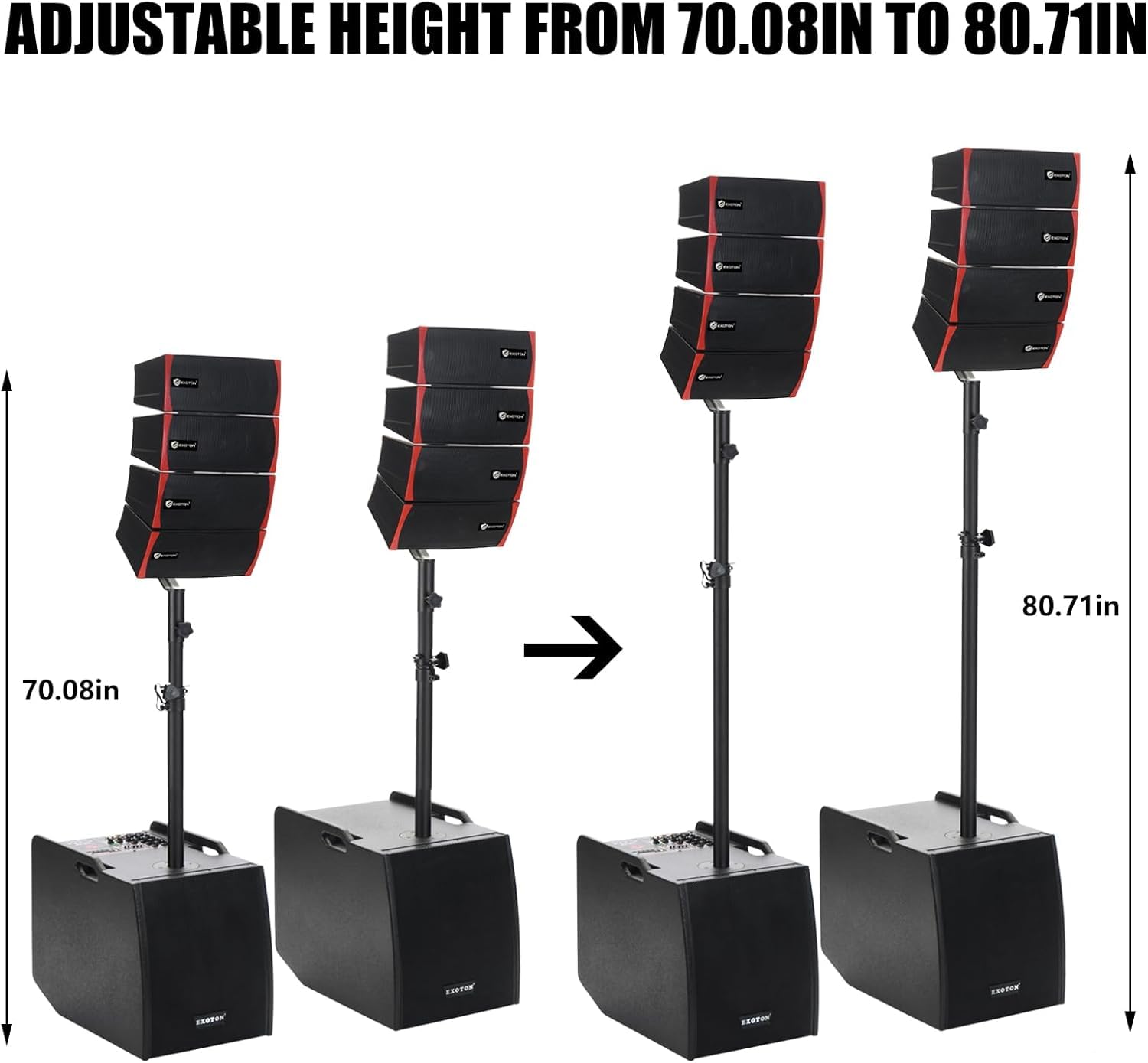 EXOTON LVP-212 12-inch Active Line Array System,3000w Professional Bluetooth PA Speaker，2 Subwoofer and 8 line Array Speakers,USB/SD Card,Remote Control,5-Band EQ(Wood Subwoofer)