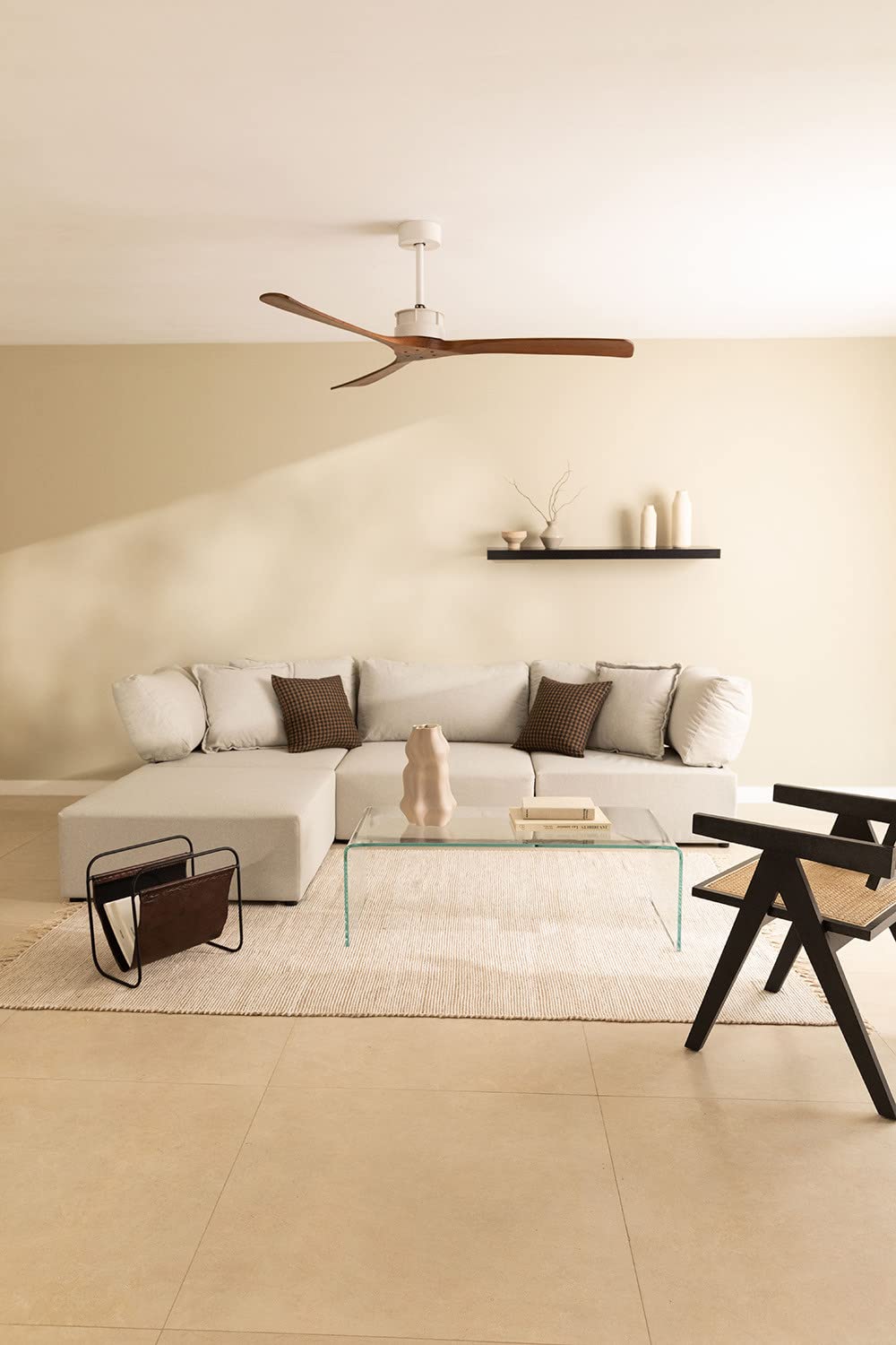CREATE / WIND LARGE DC/Ventilatore da soffitto Bianco e pale Legno scuro con WIFI / 6 velocità, silenzioso, programmabile, due altezze