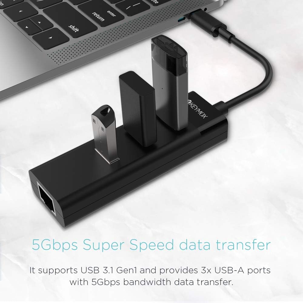 USB C Hub Ethernet, Keymox 3-Port USB 3.0 Hub with RJ45 10/100/1000 Gigabit Ethernet Adapter Support Windows 10,8.1,Mac OS, Surface Pro,Linux,Chromebook and More : Electronics