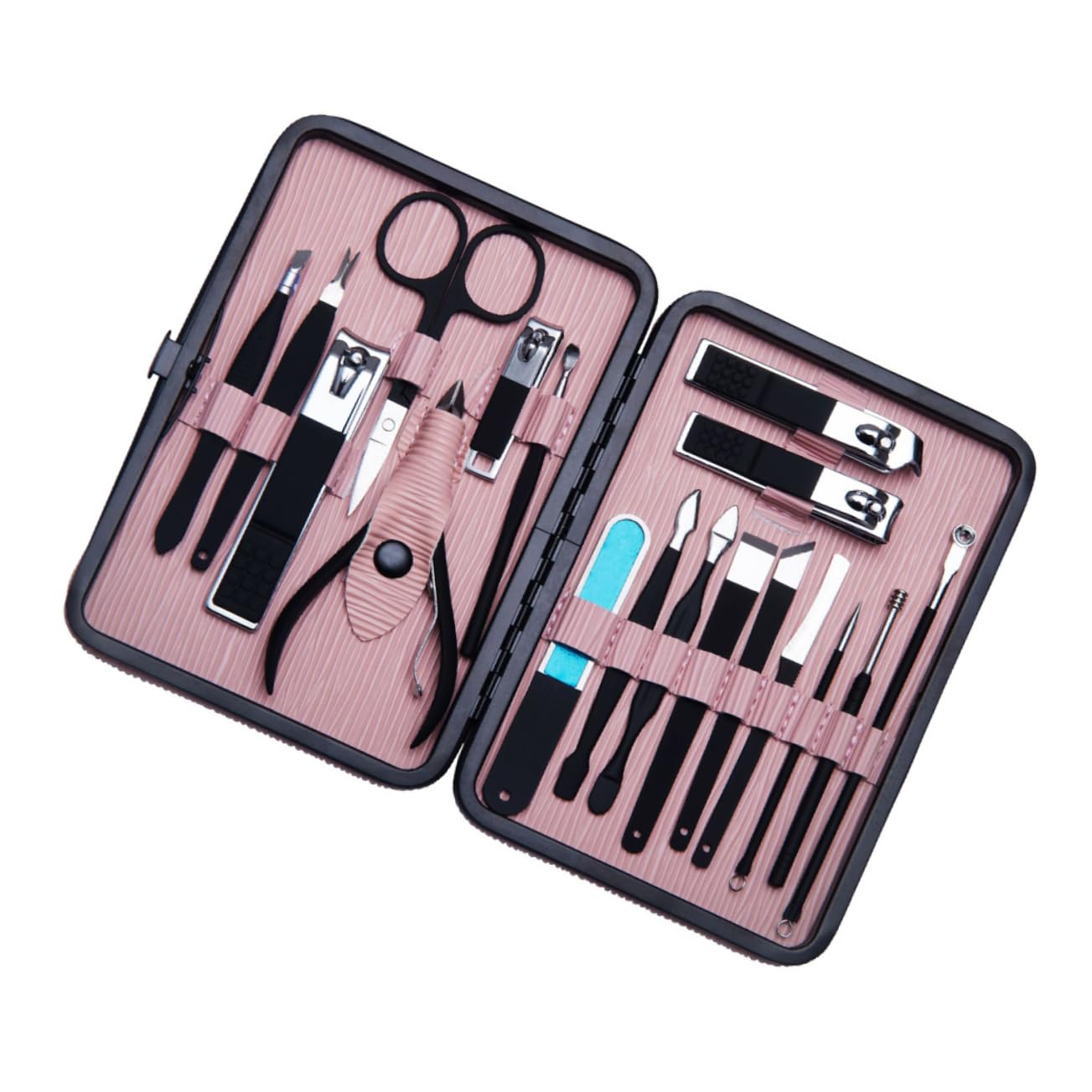 Kit de Manicura 18 Piezas de Acero Inoxidable Rosa | 1 Set Portátil, Alta Resistencia, para Grooming y Manicure, Accesorios Compactos de Uso Personal