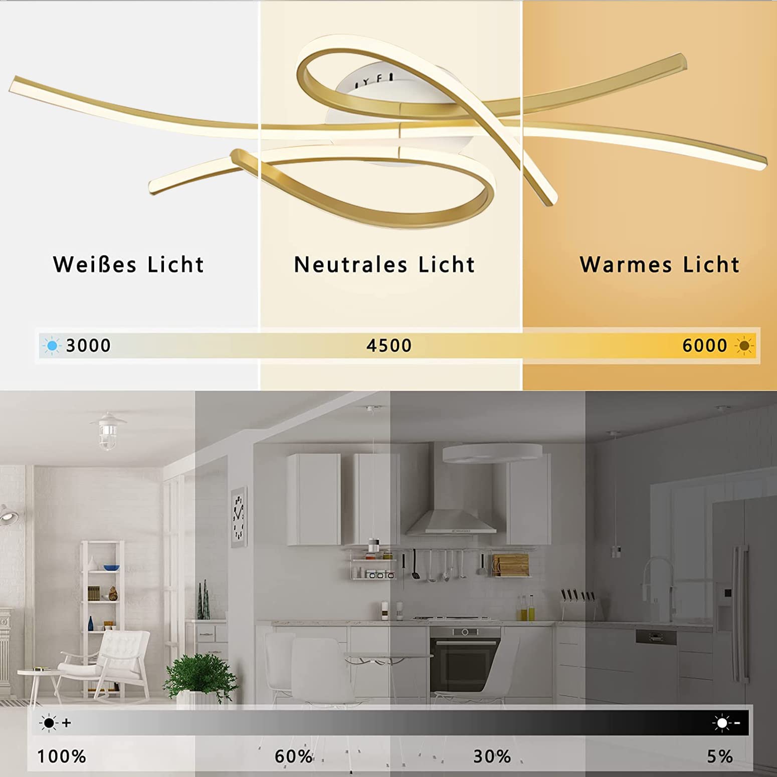 Nowoczesna Ściemnialna Lampa Sufitowa LED z Pilotem Metalowa Akrylowa 100cm Złoty