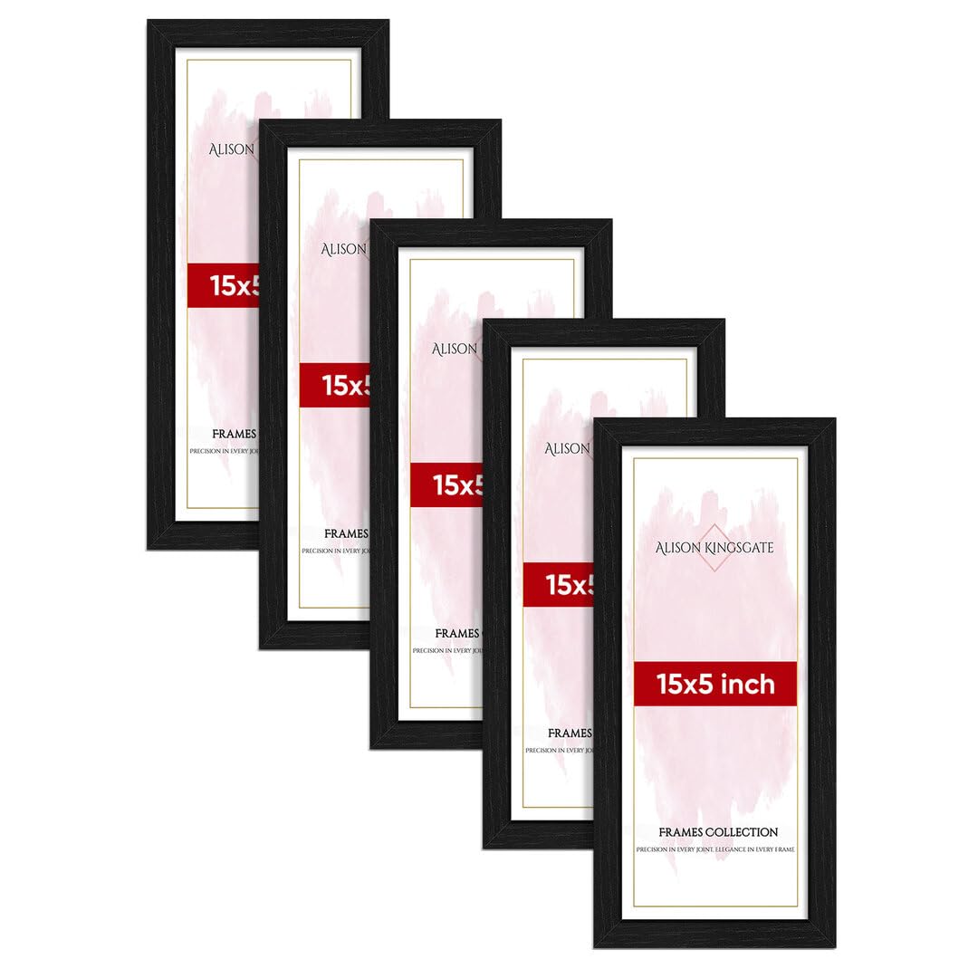 Alison Kingsgate Modern 15X5 BLACK Photo Frame Pack of 5-Engineered Wood Picture Frames with Shatterproof Perspex - Ideal for Artwork-Wall Mount or Tabletop - Multiple Sizes & Colours Available — image 1