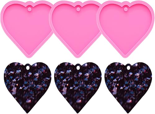 Miniatura 3 de AMZTOART 3 piezas de llavero de silicona de corazón brillante artesanía resina epoxi arte DIY encantos molde con 10 piezas llavero