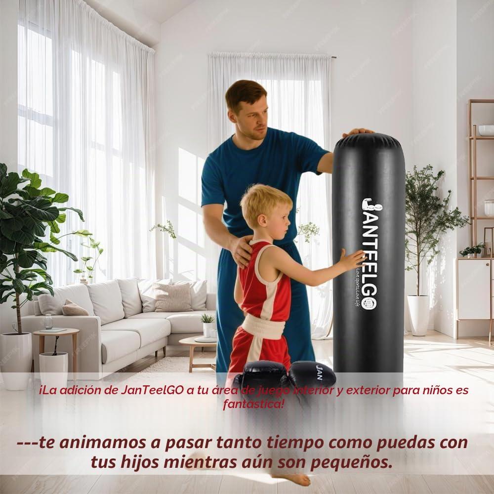 Saco de Boxeo de Pie Niños para Karate y Boxeo: JanTeelGO 150cm Punching Ball Inflable y Guantes de Boxeos - Regalos para Niñas de 3 a 12 años para Practicar Karate, Taekwondo