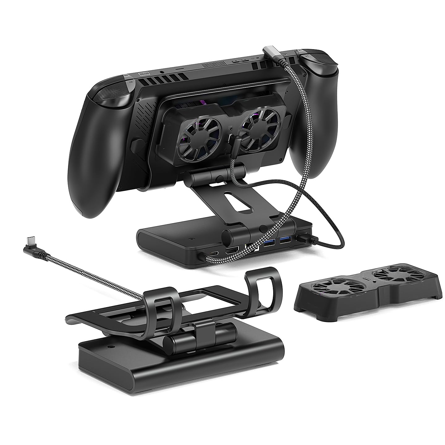 Abnehmbares magnetisches Dual-Lüfter-Kühldock und Ständer für ROG Xbox Ally X/Ally X/Ally/Switch2/Steam Deck/Legion Go/Go S, USB A Gaming Hub, HDMI 4K, 100W PD Aufladung