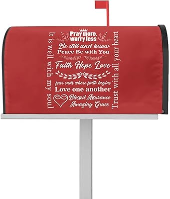 Magnetic Mailbox Cover Pray More, Worry Less Touching Quotes Red Background Standard Size Removable Post Letter Box Cover Waterproof Garden Yard Outdoor Decoration