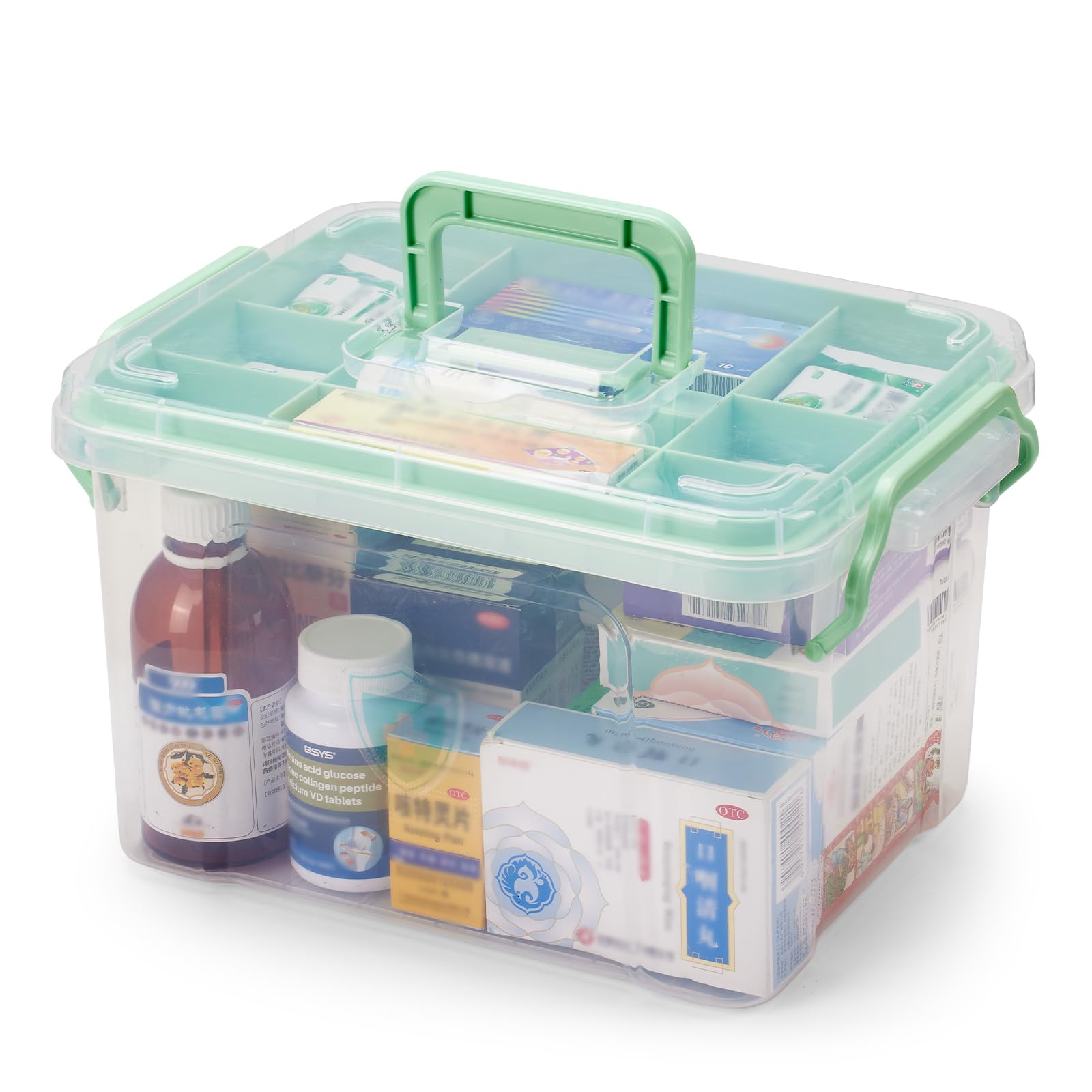 Nymblis Medicine Box, 2-Layers Medicine Storage Box, First Aid Box Organiser with Lid, Portable Medication Storage Boxes Medicine Cabinet