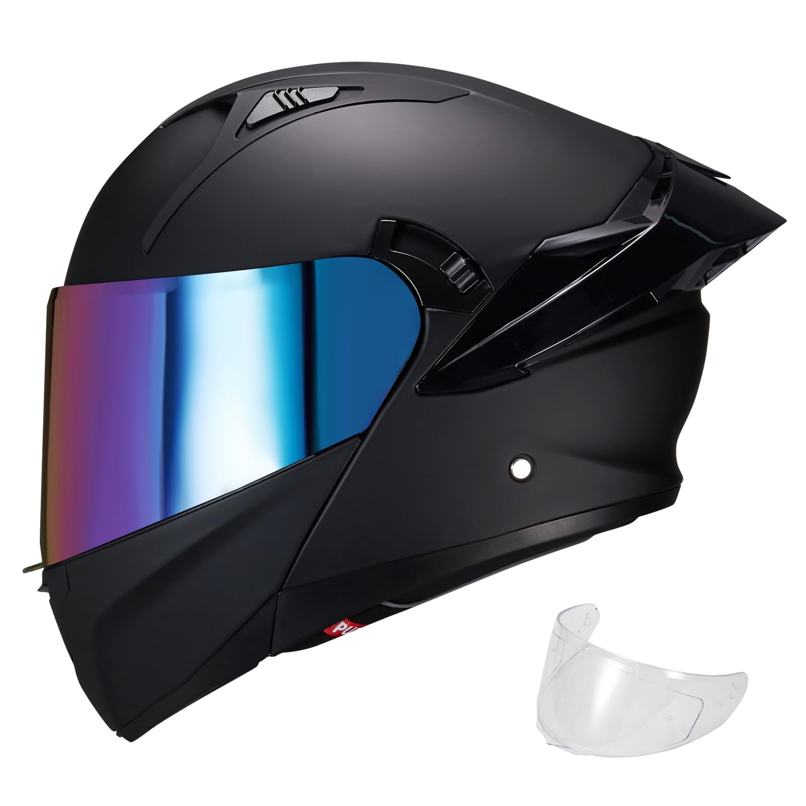 JQF Gear Modular Motorcycle Helmet Dual Visor Flip Up Full Face Helmets SJ-809 DOT Approved for Adults Men Women (Matte Black-Rainbow Visor, XL)