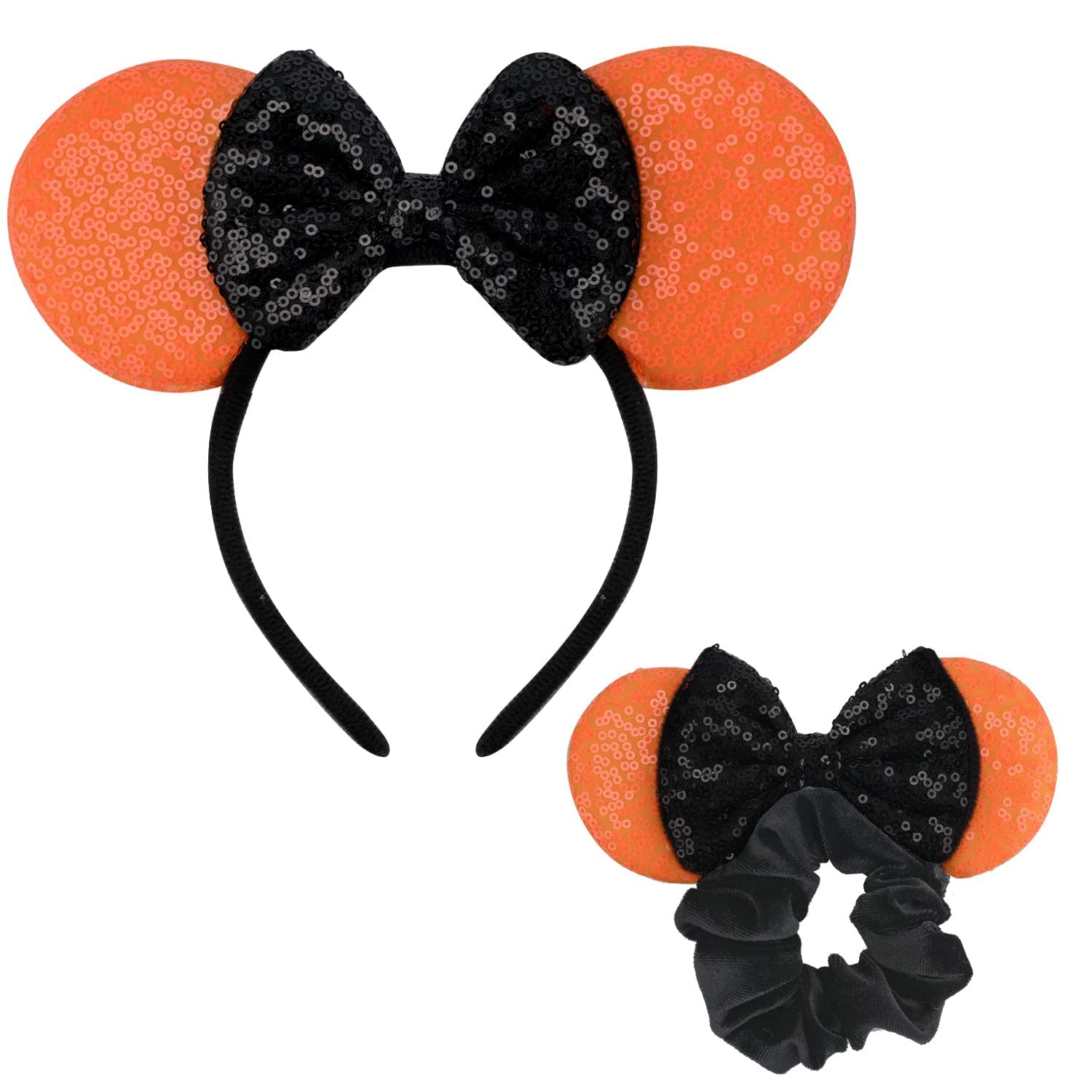 2 Pcs Mouse Ears Hair Bands for Women Girls, Glitter Sequin Hair Headband with Cute Sequin Top Bow Headwrap Palm, Birthday Outfit Lovely Headwear Accessories for Party Decoration Cosplay Costume