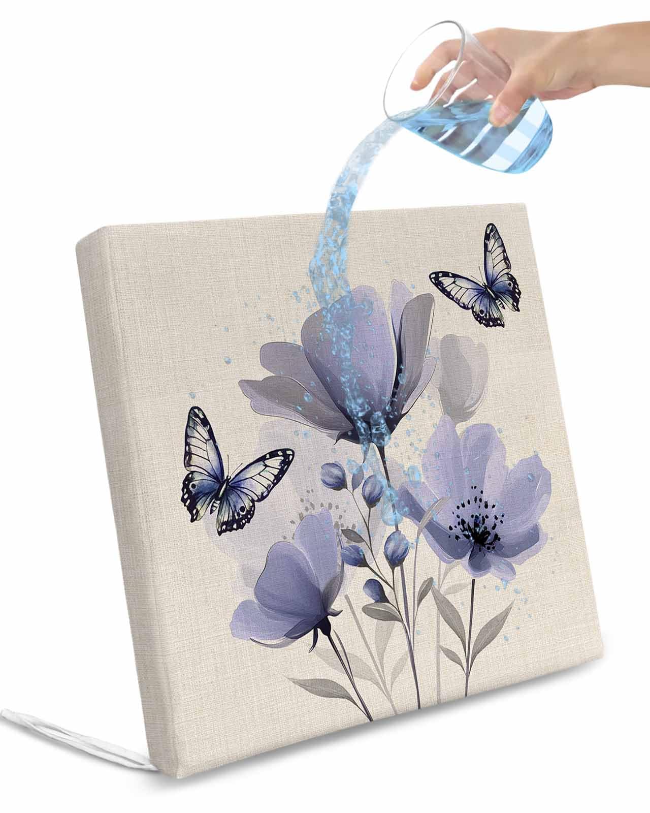 2 Pack Purple Flowers Waterproof Cushion Covers with Ties, Outdoor Patio Chaise Lounge Chair Seat Cushion Slip Covers Replacement(Only Cover) Spring Farmhouse Retro Tulip Butterfly 22