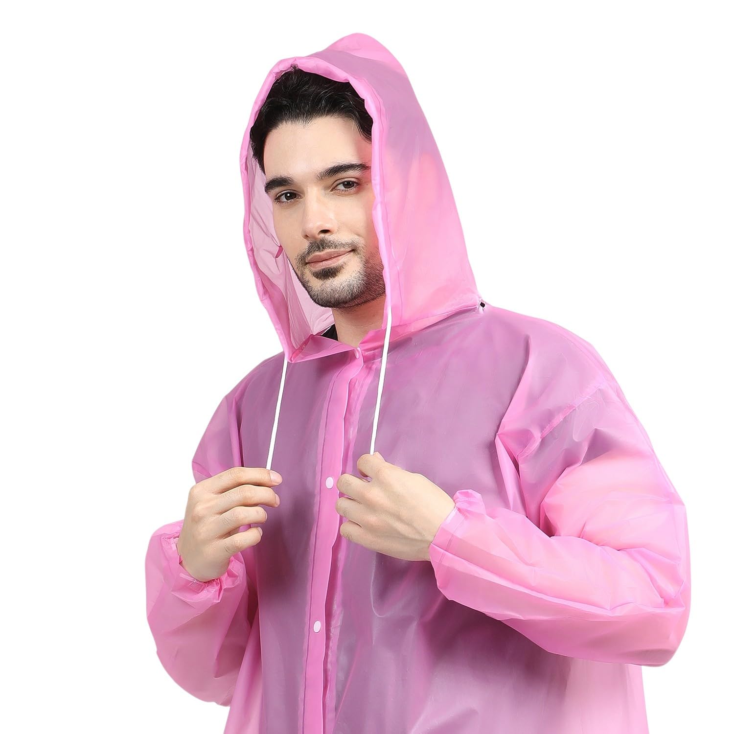 Citizen Eco-Friendly EVA Poncho Raincoat for Men & Women, Lightweight Waterproof Coat with Hood, Adjustable Drawstring, Button Closure Reusable & Durable Outdoor Rainwear-Pack of 3 Random Colors - Image 9 thumbnail