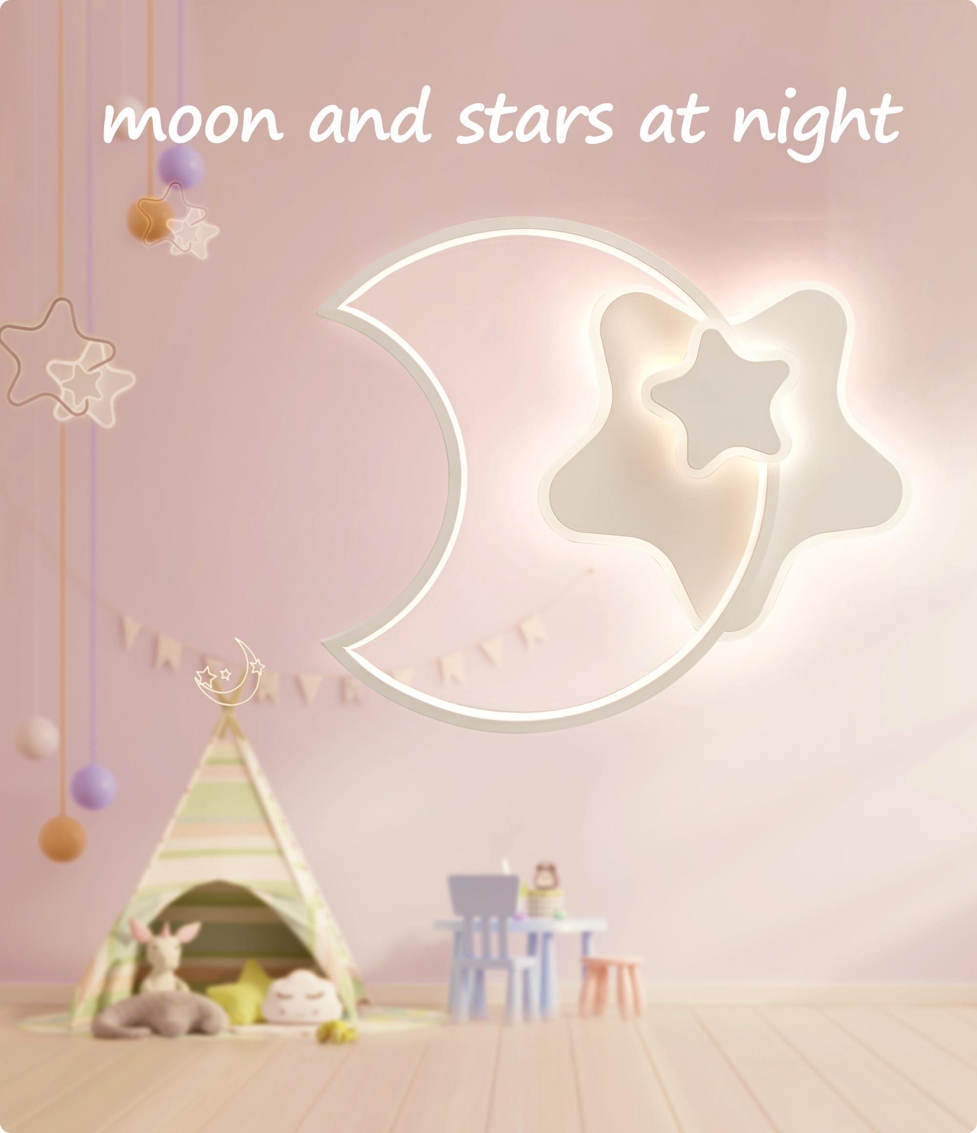 45CM 34W Lampara Infantil Techo, Lámpara de techo Luna LED Regulable con Control Remoto 3000-6000K, Lámpara LED de Estrella Luces para habitacion de bebé Plafon Led Techo para Dormitorio