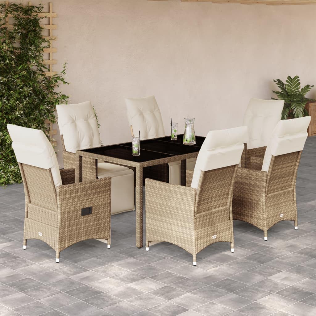 Juego de 7 piezas de jardín con cojín beige exterior A