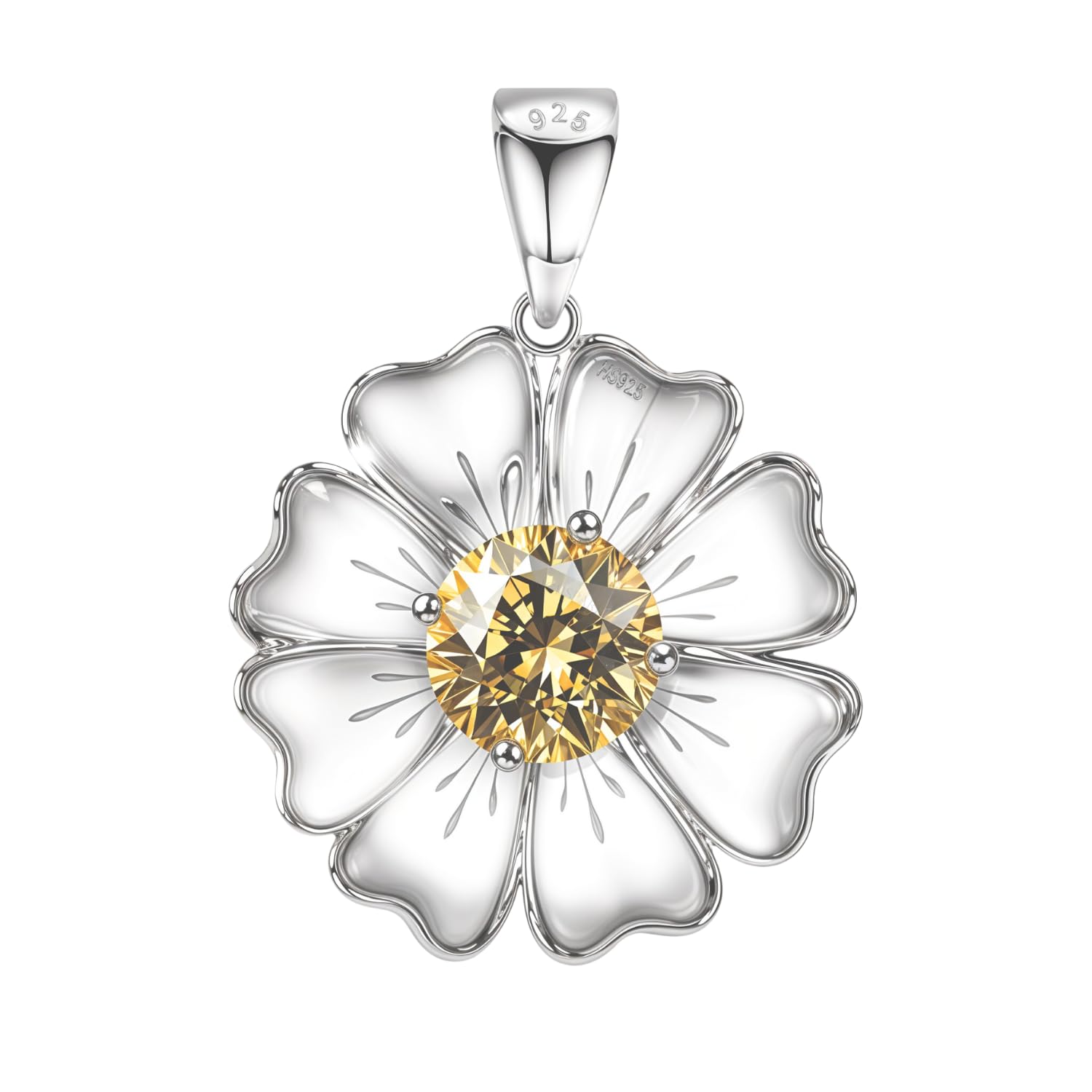 925 Silver Sunflower Solitaire Pendant | 92.5 Sterling Silver and Diamond like Brilliance Sparkling Zirconia | Lovely Gift - Sunflower