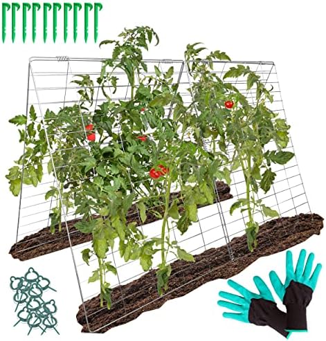 GOLETIO Cucumber Trellis for Raised Bed - 35" x 55" Garden Trellis for Climbing Plants Outdoor - A Frame Trellis for Climbing Vegetables with Plant Support Clips and Gloves