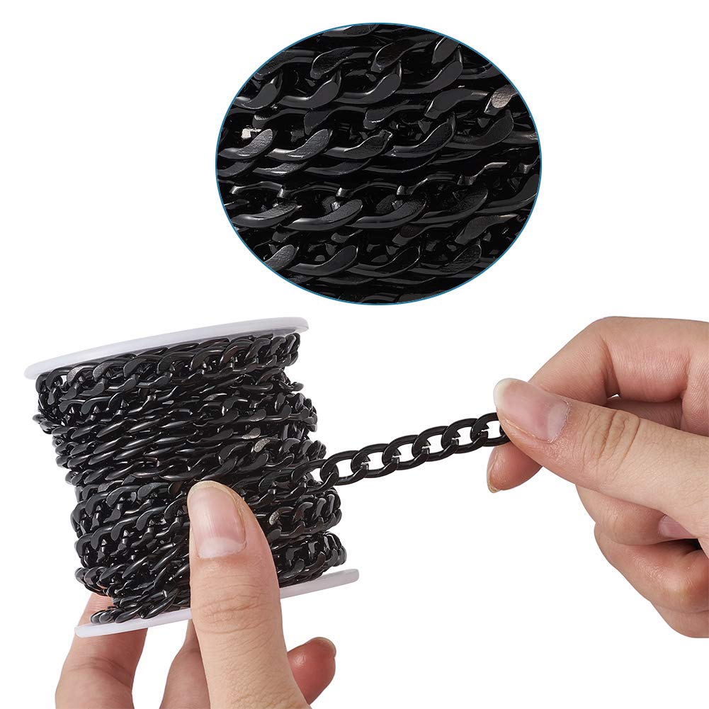 Beadthoven - Catena con maglia barbazzale in alluminio, 5 m, nera, intrecciata, rotonda, per bracciali e collane, con bobina, per la creazione di gioielli, 12 x 7 mm