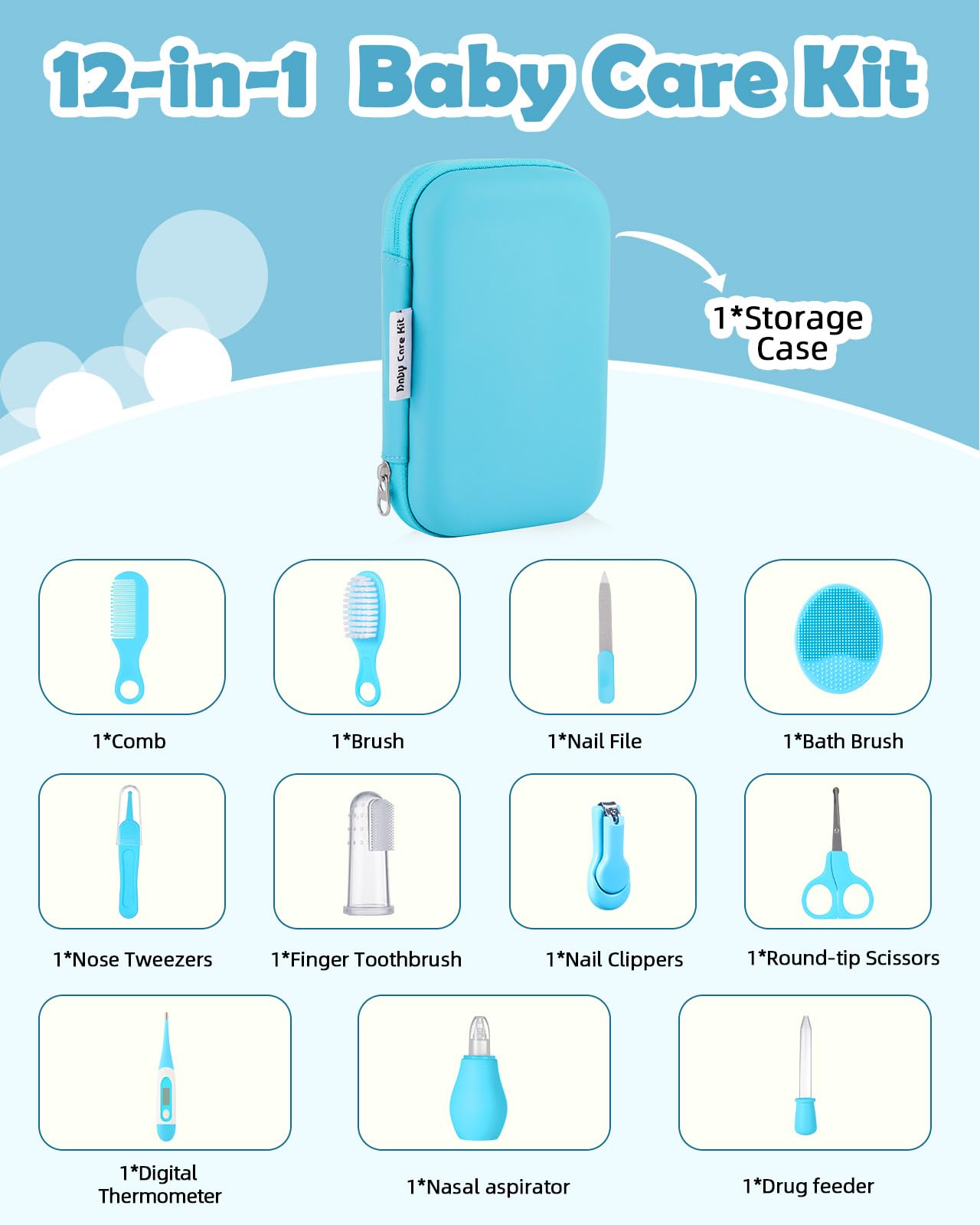 Baby Healthcare and Grooming Kit, Lictin 12PCS Nursery Care Kit, Newborn Safety Health Care Set with Hair Brush,Comb,Nail Clippers and More for Newborn Infant Toddlers Baby Boys